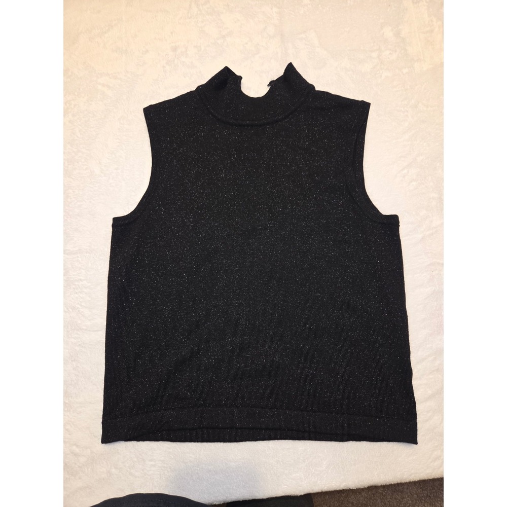 053-Studio Marisa Christina Black Metallic Mock Neck Sleeveless Sweater Top Sm